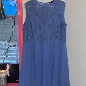 Roaman's Blue Lace-Trim Midi Dress